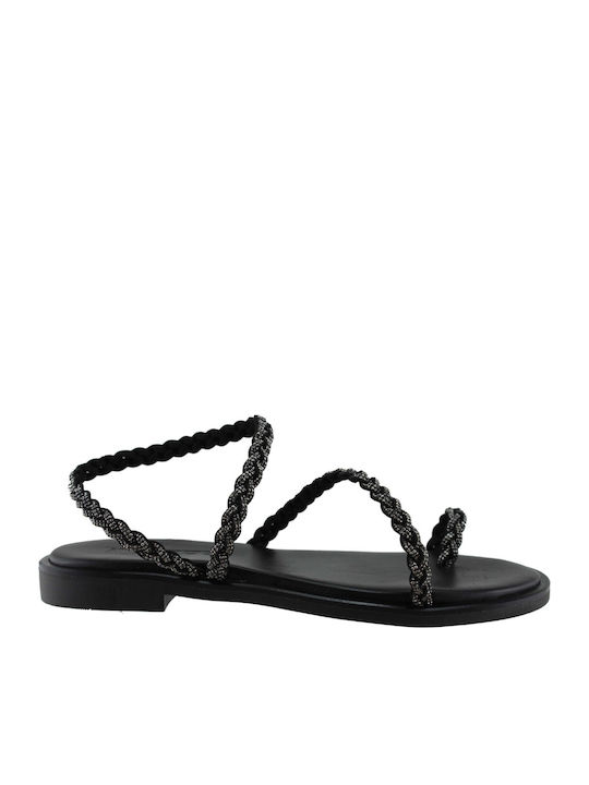 Milanos Women's Flat Sandals Flat Leather 139 Black Steel