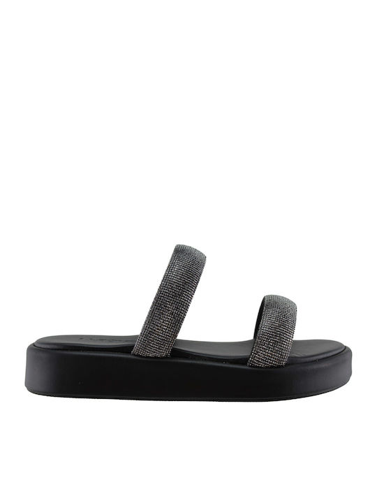 Milanos Flache Damen Sandalen Flatforms 1037 Schwarz