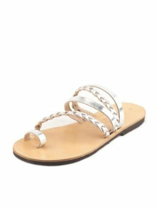 Σανδάλια Δερμάτινα Dalis Leather Model 134 Κοτσίδα Ασημένιο