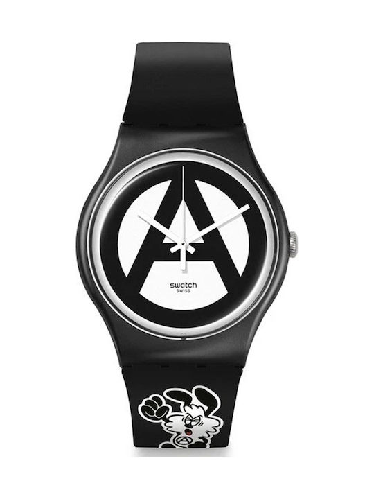 Swatch Ανδρικό Ρολόι Μπαταρίας με Μαύρο Καουτσο...