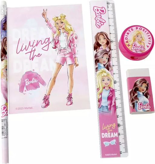 Gim Barbie Kids Stationery Set with Pencil, Sharpener, Eraser, Notepad and Ruler 5pcs