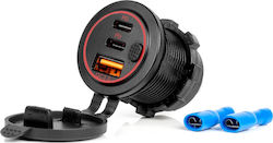 AMiO Φορτιστής Αυτοκινήτου με Θύρες 1xUSB-A 2xType-C