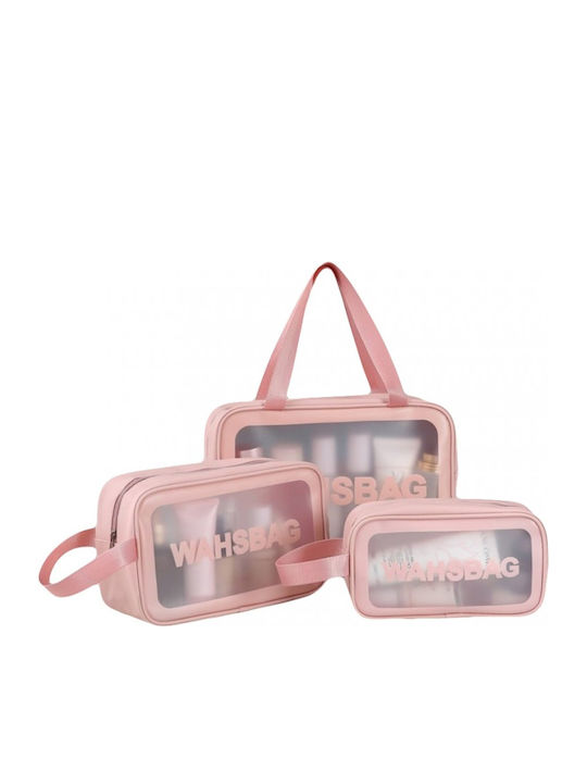 Ecarla Cosmetic Bag Set 3-in-1 Portable Case 3 Sizes Powder Pink Ks83r