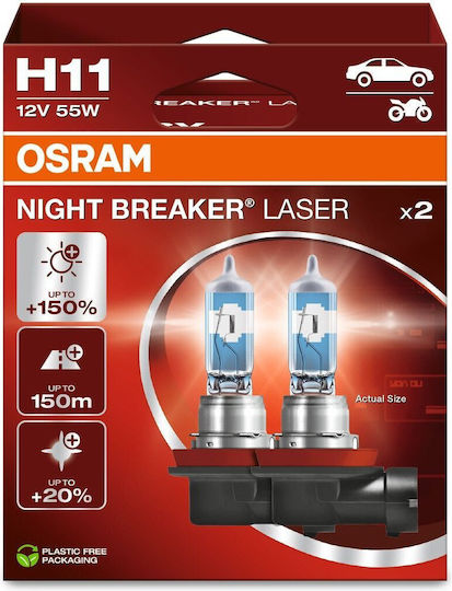 Osram Λάμπες Αυτοκινήτου H11 Αλογόνου Λευκό 12V 55W 2τμχ