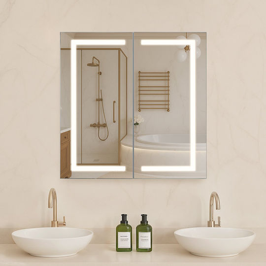 Vevor LEDJXJJ6565C7X6FW001V2 Oglindă de baie cu dulap 65x65cm Negru
