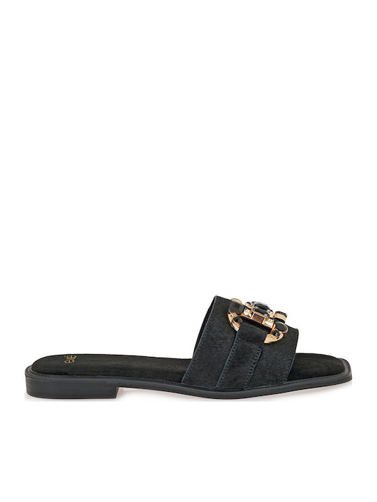 Exe Leather Women's Flat Sandals in Black Color