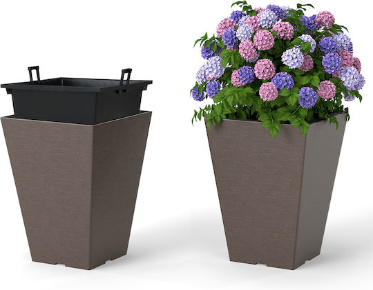 Costway Set 2 Pots Plastic Brown