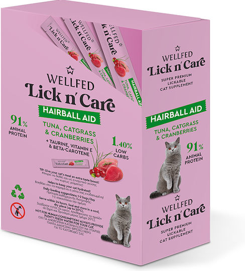 Wellfed Lick N' Care Cat Treats with Tuna for Cat 1pc 15gr Hairball Aid