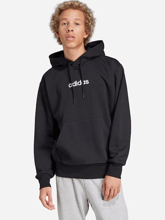 adidas Essentials Linear Φούτερ Μαύρο με Κουκούλα