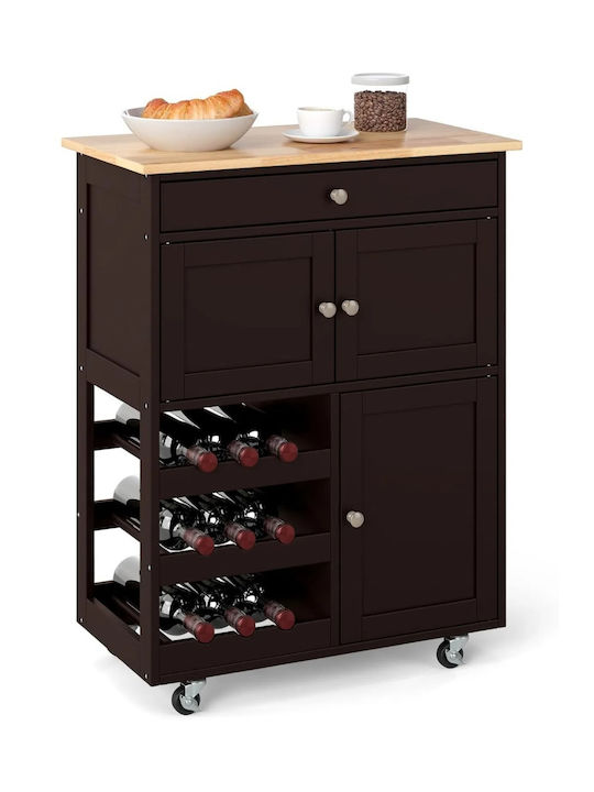 Costway Τρόλεϊ Κουζίνας Ξύλινο 3 Θέσεων Καφέ 67x37x87cm