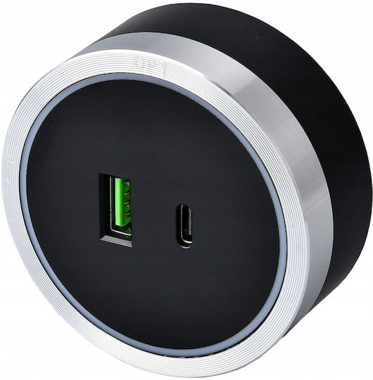 Viking Πολύπριζο με 1 USB-A και 1 USB-C Ασημί