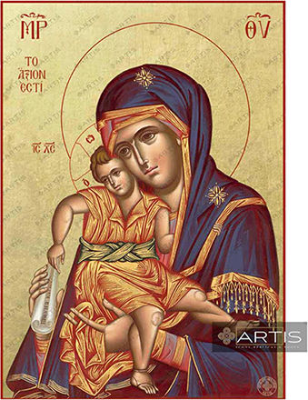 Artis Gilding & Restoring Panagia Axion Esti Greek Orthodox Gilded Saint Icon 14 X 19 Cm