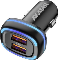 Akashi Dual Usb 2.4a Quick Charge Bright Led Car Charger Black