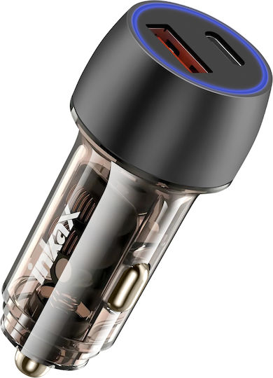 Inkax Car Charger 48W with Ports: 1xUSB 1xType-C Black Color CA54