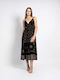Sommer Midi Wickel Damenkleid Schwarz