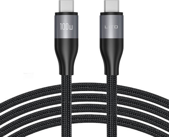 Lito Geflochten USB 2.0 Kabel USB-C männlich - USB-C 100W Gray 2m