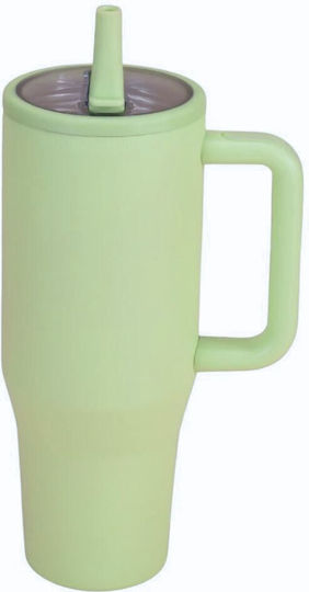 Uncle George Handled Tumbler Θερμός Ανοξείδωτο / Αλουμίνιο BPA Free 1.2lt Καλαμάκι Λαβή Λαχανί με Καλαμάκι και Λαβή