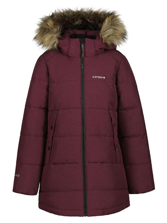 Kids Casual Long Coat with Burgundy Hood