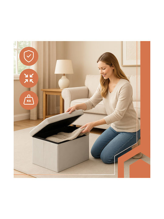 Collapsible Bench Stool With Storage Space Upholstered In Gray Velvet 30x30x60cm