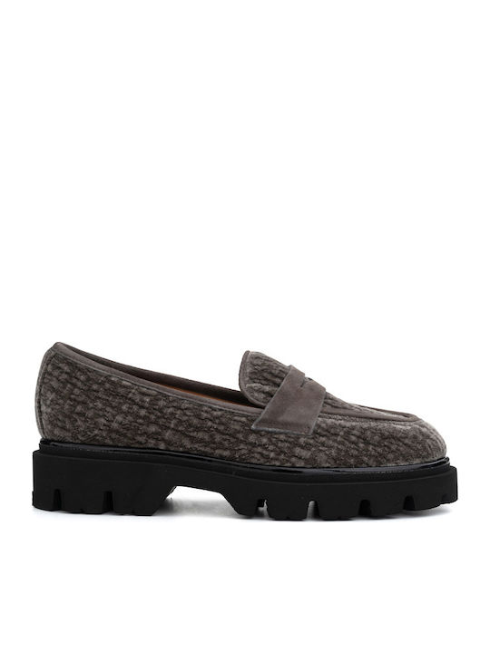 Δερμάτινα Γυναικεία Loafers σε Γκρι Χρώμα