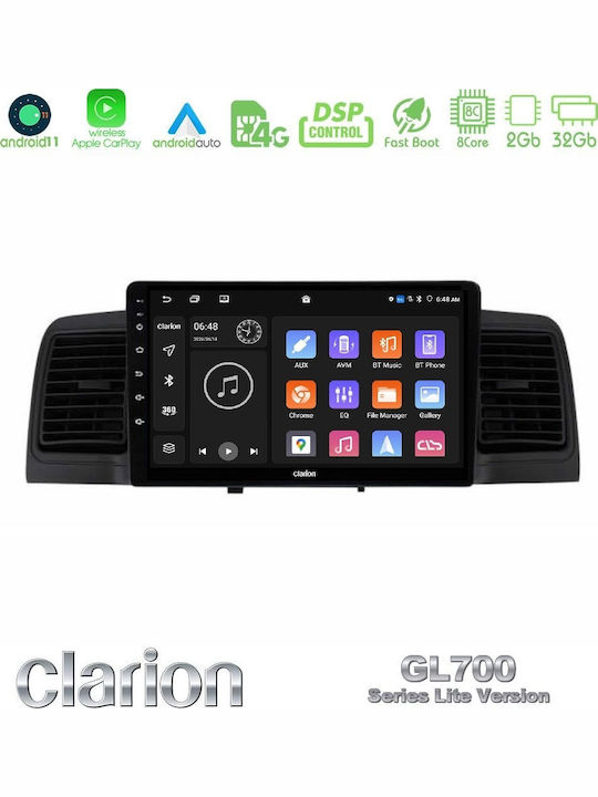 Clarion Sistem Audio Auto pentru Toyota Corolla 2002-2006 (Bluetooth/USB/WiFi/GPS/Apple-Carplay/Android-Auto) cu Ecran Tactil 9"