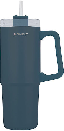Homely Thermos Straw Tumbler 900ml Indigo Blue
