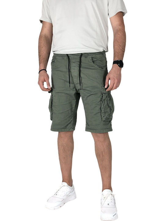 Men's Cargo Bermuda Shorts Below Knee Elastic Waist Back2jean Ts14 Khaki