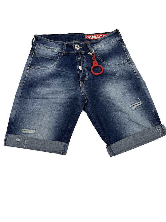 Men's Denim Bermuda Shorts Distressed Damaged Jeans Rs3a Blue
