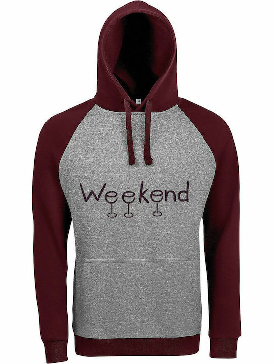 Hoodie Unisex "wine Weekend Lover" Grey Burgundy