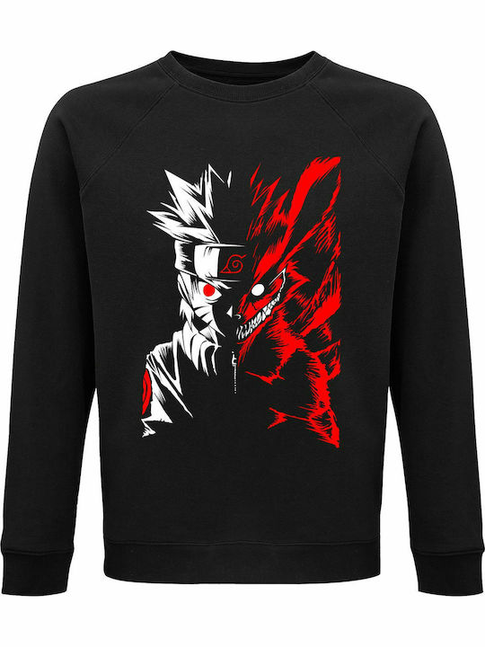 Unisex Bio-Baumwolle Naruto Shippuden Zwei Gesichter Bedrucktes Sweatshirt Schwarz