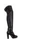 Leder Damenstiefel Über dem Knie Schwarz