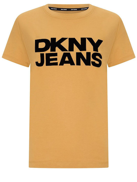 DKNY Logo Women's Blouse Cotton Short Sleeve Brown