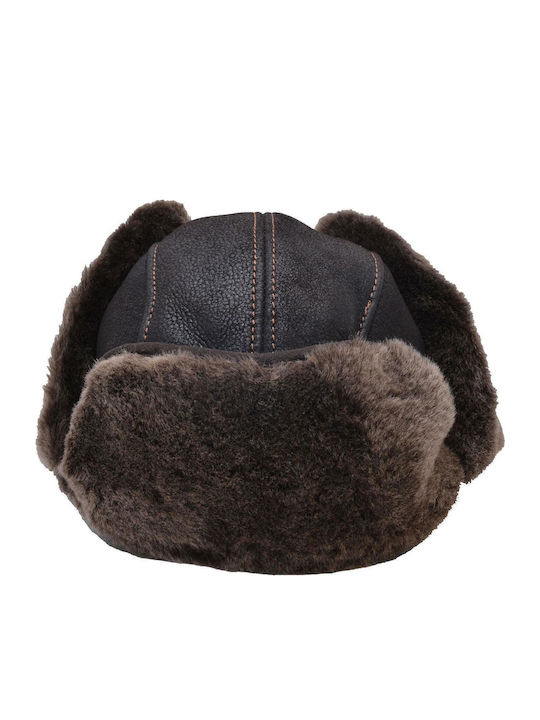 Leather 100 Leather Men's Hat Hat-pilot-1 Dark Brown
