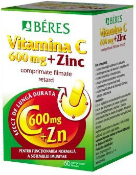 Béres Vitamina C 600 mg + Zinc 15 mg Supliment Pentru Întărirea Sistemului Imunitar 30 Comprimate