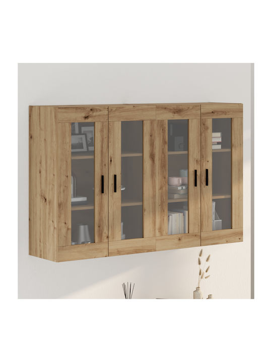 Wall Living Room Display Cabinet made of Particleboard with Glass Artisan Oak 69.5x34x90cm
