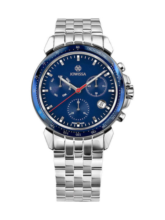 Jowissa Lewy Herrenuhr 42mm Chronograph Batterie mit Silber Metallarmband