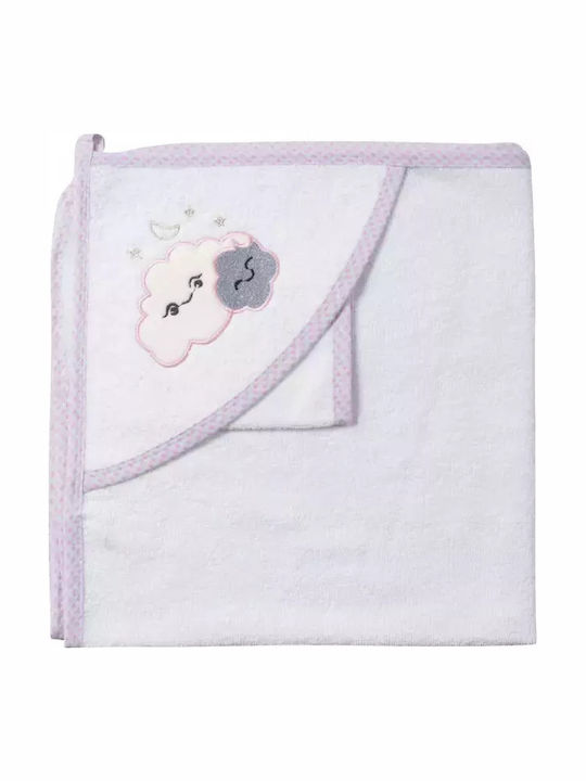 Hooded Baby Bath Towel White Pink