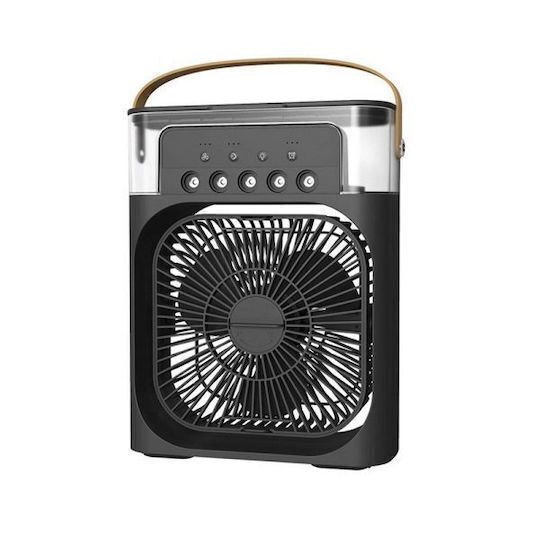 Fan Mini Air Cooler Usb Electric Fan Humidifier 7 Light Colors 3 Speeds 10w Black