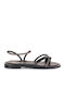 Leather Women's Flat Sandals in Black Color
