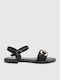 Women's Flat Sandals with Strap in Black Color