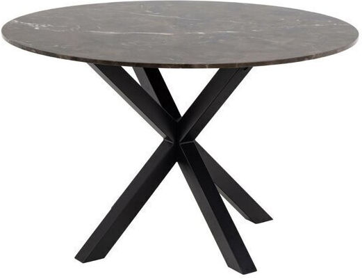 Norsica 604 Round Table Dining Room with Marble Surface Black, Brown Marble 76x76cm