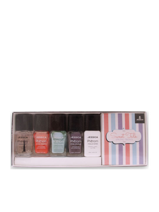 Set Sweet Talk Jessica Phenom Vivid Colour Lac de Unghii Phen-079 U Had Me At Hello 14 ml + Phenom Vivid Colour Lac de Unghii Phen-080 Smooth Talker 14 ml + Phenom Vivid Colour Top Coat Lac de Unghii Phen-000 Finale Shine 15 ml + Phenom Vivid Colour Lac de Unghii Phen-081 Tell Me More 14 ml