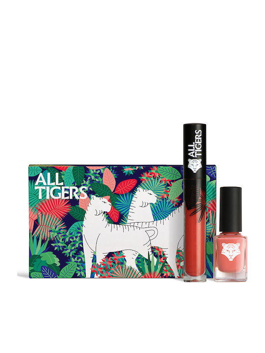 Set All Tigers Ruj Lichid Natural și Vegan 683 Make Your Mark 8 Ml + Lac de unghii Vegan Natural și Vegan 196 Take Your Chance 11 Ml