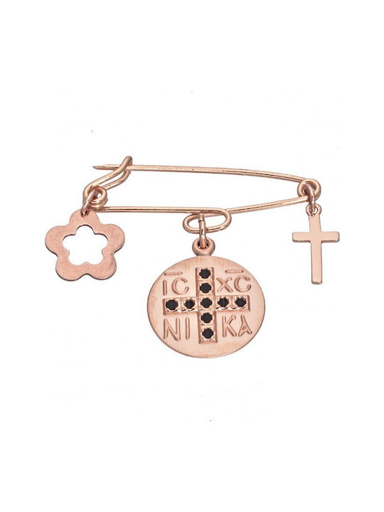 Atofio Kosmima Child Safety Pin made of Gold Plated Silver with Cross and Constantinato