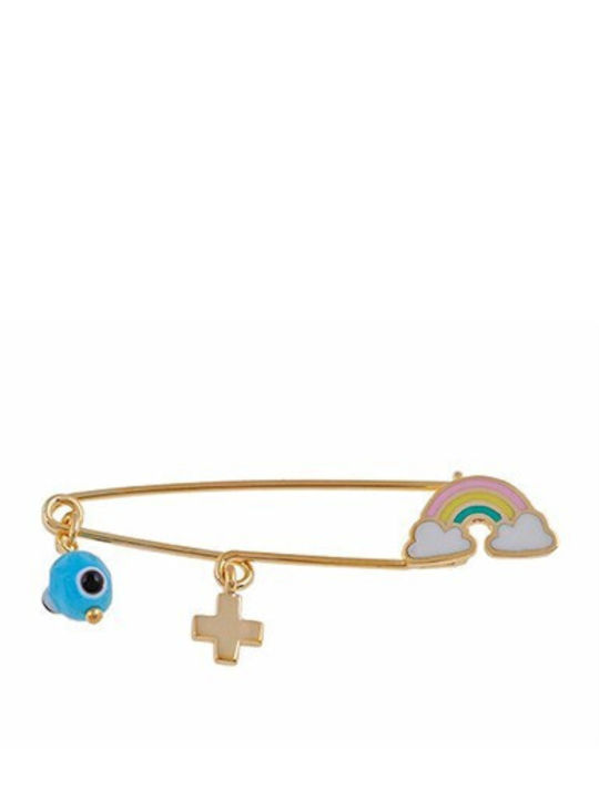 Atofio Kosmima Child Safety Pin made of Gold 9K with Cross