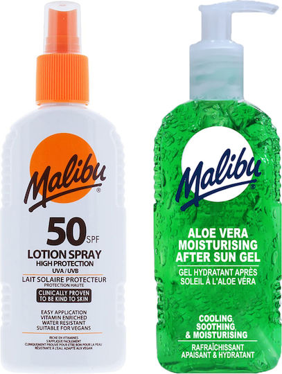 Malibu SPF50 Водоустойчив Спрей 200мл + Алое След Слънце Гел 200мл