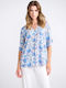 Women's Blouse with 3/4 Sleeve & V Neckline Royal Blue