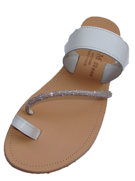 Leather Women's Flat Sandals in White Color