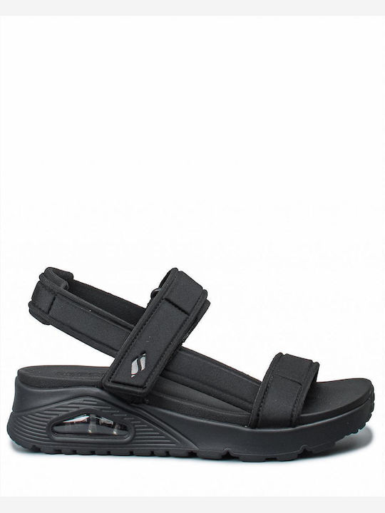 Skechers Δερμάτινα Γυναικεία Σανδάλια Μαύρα