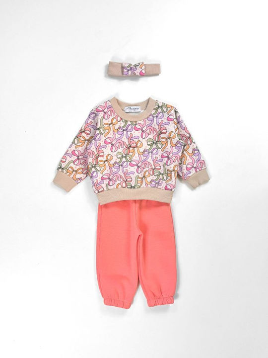Kids Sweatpants Set Coral 3pcs